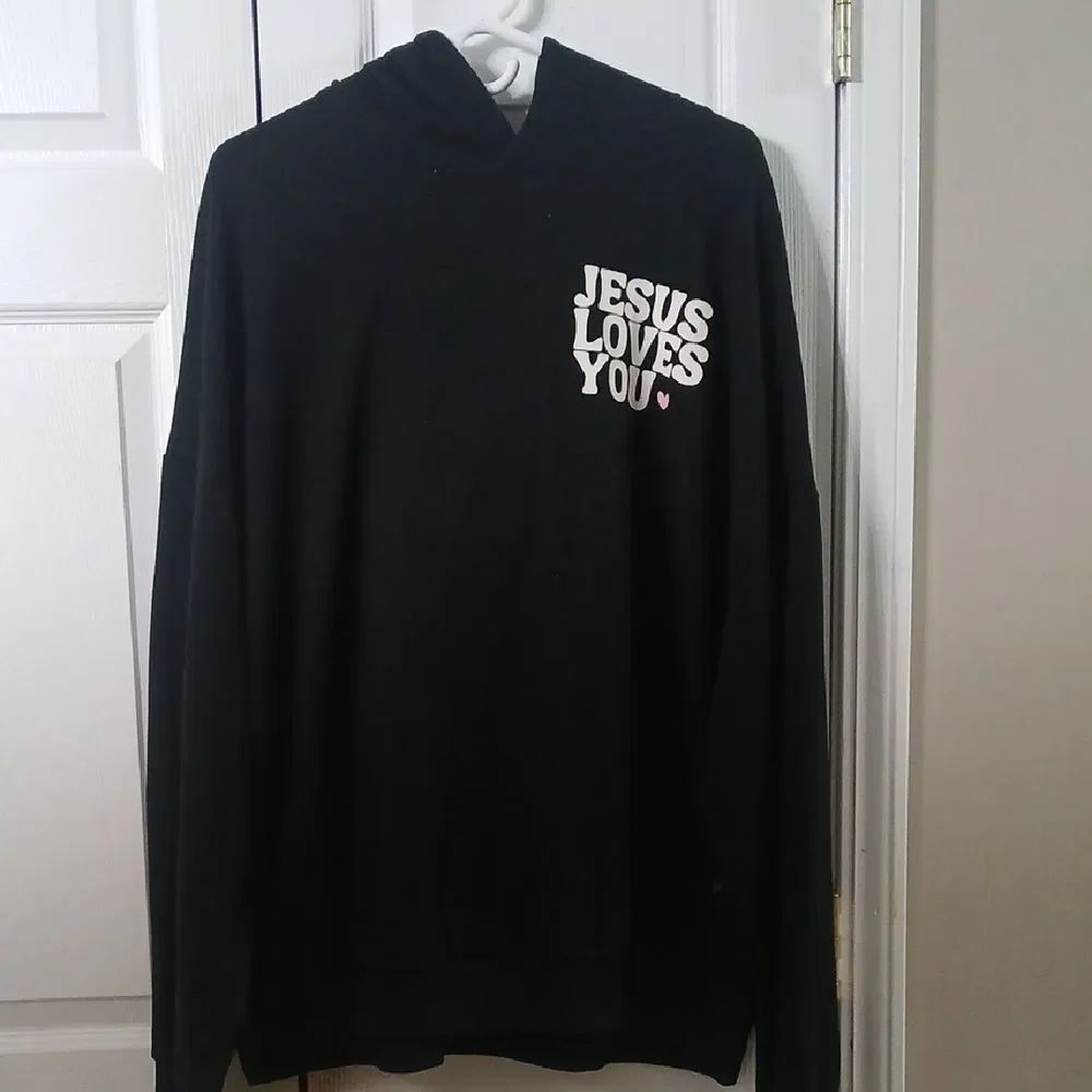 Good News Jesus Loves You black sweatshirt hoodie Sz XXL EUC